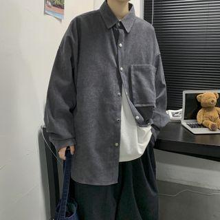 Long-sleeve Corduroy Plain Shirt