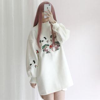Embroidered Mock Neck Pullover With Sash