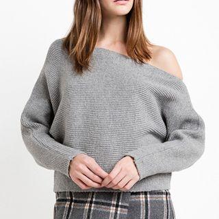 Off Shoulder Plain Sweater