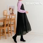 Accordion-pleated Long Pinafore Dress
