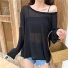 Sheer Open Back Long-sleeve T-shirt