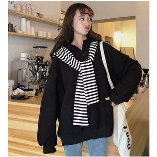 Set: Placket Sweatshirt + Striped Scarf