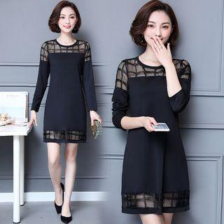 Long-sleeve Mesh Panel Mini Dress