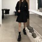 Hooded Drawstring Long-sleeve Shift Dress