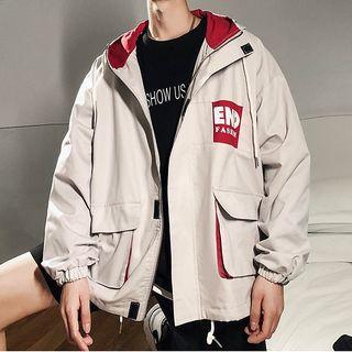 Color Matching Lettering Hooded Sweatshirt
