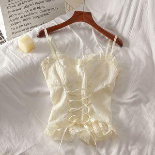 Lace Up Lace Trim Camisole Top Camisole Top - Almond - One Size