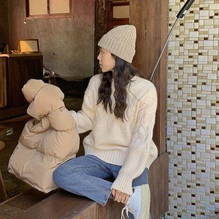 Drop-shoulder Waffle-panel Cable-knit Top