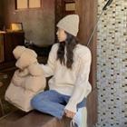 Drop-shoulder Waffle-panel Cable-knit Top