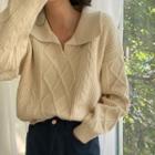 Collared Cable Knit Sweater Almond - One Size