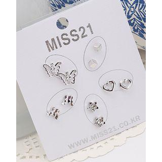 Rhinestone Butterfly / Cube / Heart / Flower / Engraved Butterfly Ear Stud Set (10 Pcs)