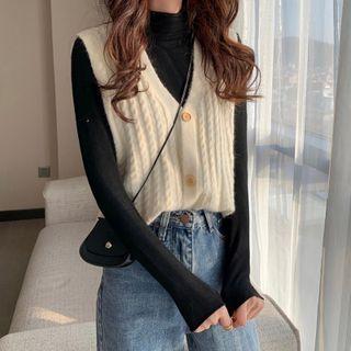 Plain Button-up Sweater Vest / Mock-neck Top