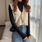 Plain Button-up Sweater Vest / Mock-neck Top