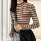 High-neck Striped Long-sleeve Top
