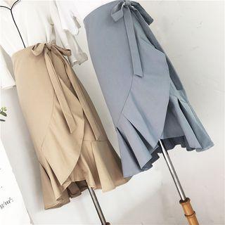 Tie-waist A-line Ruffle Midi Skirt
