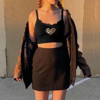 Leopard Print Heart Lace Trim Cropped Camisole Top