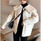 Large Shearling-collar Cropped Down Coat