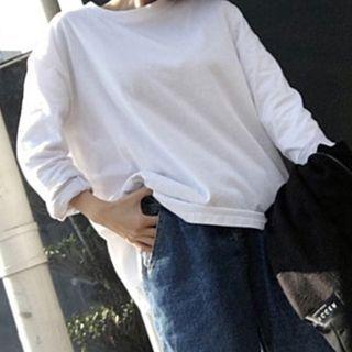 Round-neck Over-sized Plain Long-sleeve Top
