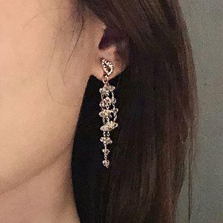 Alloy Heart Rhinestone Fringed Earring Ax0338 - 1 Pair - 925 Silver Needle - As Shown In Figure - One Size