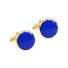 Fashion Simple Plated Gold Blue Geometric Round Cufflinks Golden - One Size