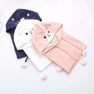 Cat Embroidered Hood Short-sleeve T-shirt