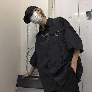 Elbow-sleeve Shirt Black - One Size