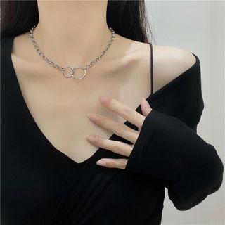 Interlocking Hoop Alloy Choker Necklace - Silver - One Size