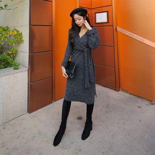 Wrap-front Slit-side Knit Dress
