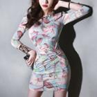 Twisted Front Printed Sheath Dress