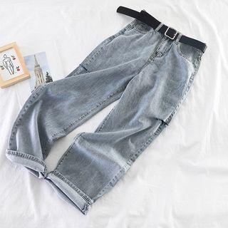 High-waist Ripped Straight-cut Jeans