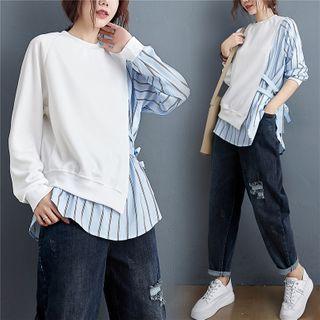 Striped Paneled Sweatshirt Blue Stripe Panel - White - One Size