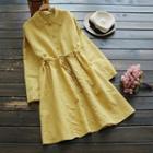 Stand-collar Single-breasted Gathered-waist Dress