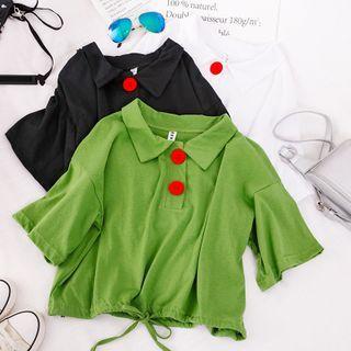 Short-sleeve Drawstring-hem Cropped Polo Shirt