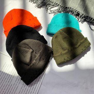 Distressed Plain Knit Beanie