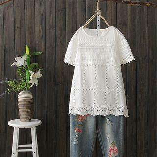 Perforated Short Sleeve Blouse