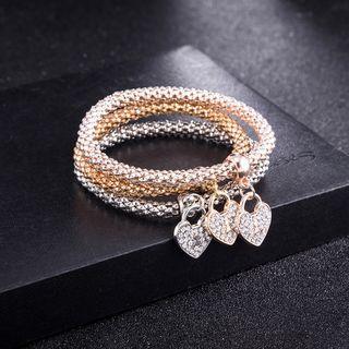 Fashion Tri-color Heart Bracelet With Austrian Element Crystal Silver - One Size