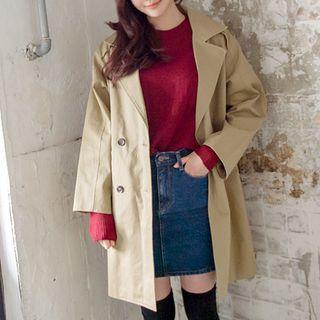 Wide-collar Double-breasted Long Jacket