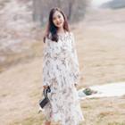 Floral Long-sleeve Chiffon Midi A-line Dress