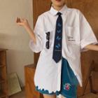Irregular Hem Short-sleeve Shirt With Butterfly Print Tie