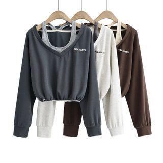 Long Sleeve Mock Two Piece Lettering Crop Sweatshirt