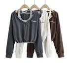 Long Sleeve Mock Two Piece Lettering Crop Sweatshirt