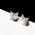 925 Sterling Silver Rhinestone Faux Pearl Cherry Stud Earring 1 Pair - As Shown In Figure - One Size