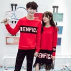 Couple Matching Lettering Pullover / Long-sleeve Fringe Dress