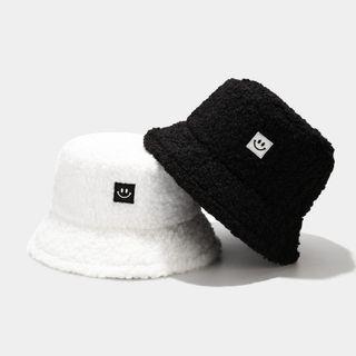 Smiley Embroidered Fleece Bucket Hat