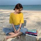 Plain Round Collar Short-sleeved Top