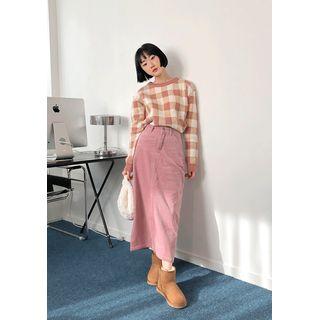 Zip-fly Long Corduroy Skirt