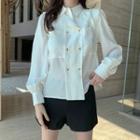 Long-sleeve Double Breast Plain Blouse