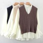 Mock Two Piece Long-sleeve Knit Panel Blouse