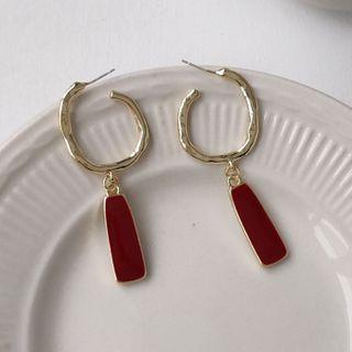 Glaze Dangle Earring 12 - 1 Pair - Gold & Red - One Size