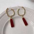 Glaze Dangle Earring 12 - 1 Pair - Gold & Red - One Size