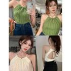 Sleeveless Cable-knit Halter Knit Top
